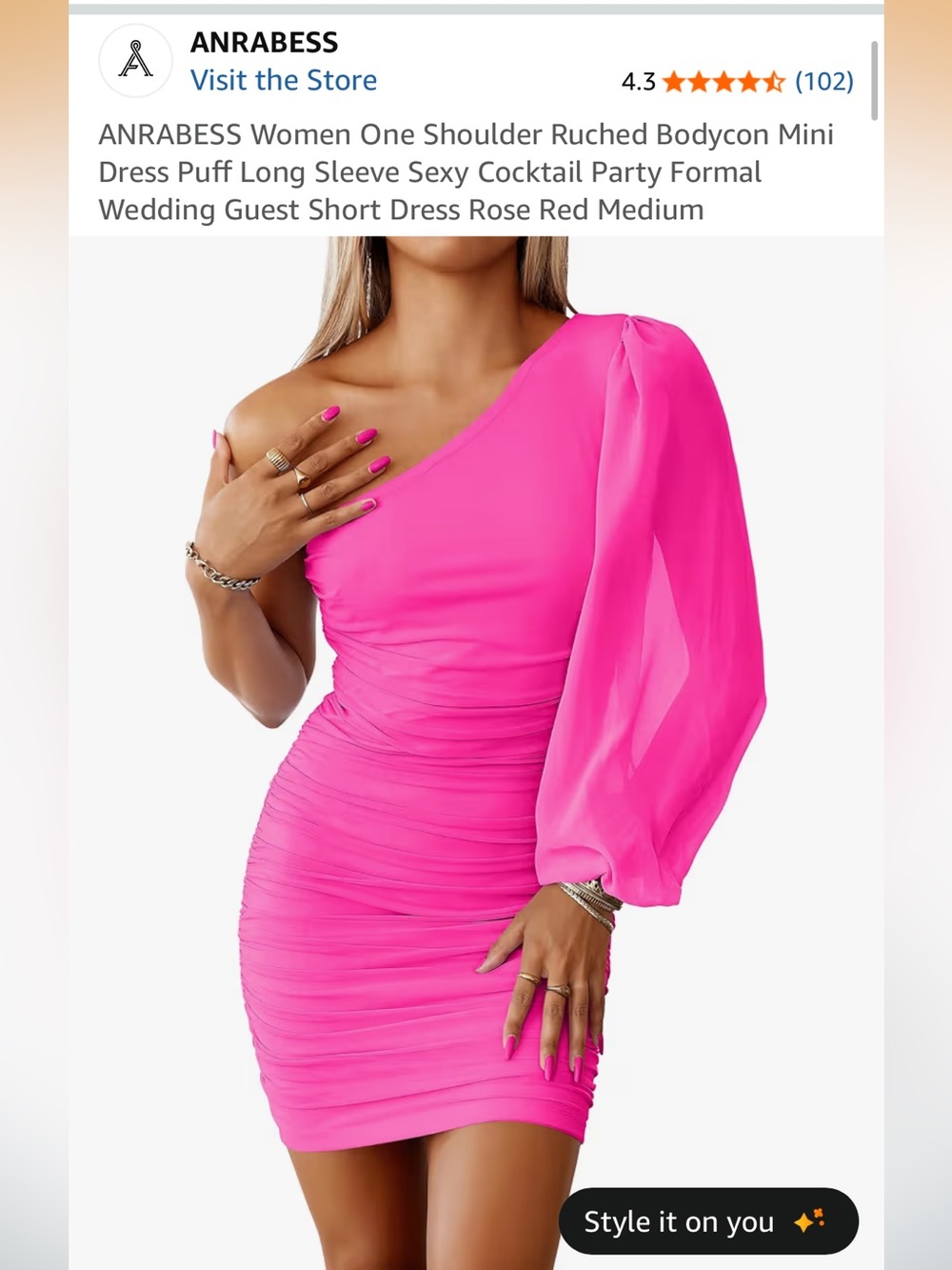 ANRABESS Women One Shoulder Ruched Bodycon Mini Dress - Picture 9 of 10